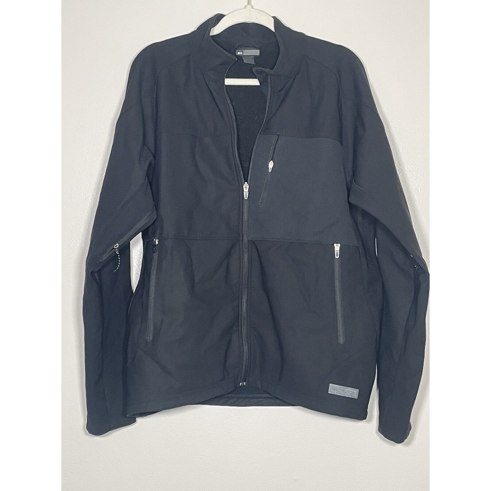 REI Jacket Men's Size Large L Full Zip Black Fleece Lined Many Zipper Pockets